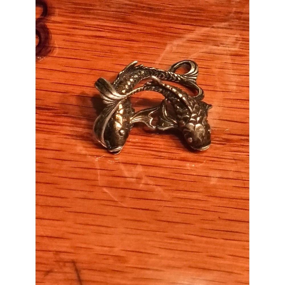 Koi Fish Pendant Charm Carp Pisces Bronze Dual Swimming Fish Textured Metal